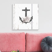 Rustige houten Kuststrand Anchor  Floral Canvas Afdruk (Insitu (Woonkamer))
