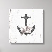 Rustige houten Kuststrand Anchor  Floral Canvas Afdruk (Voorkant)