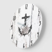 Rustige houten Kuststrand Anchor  Floral Grote Klok (Hoek)