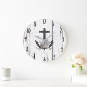 Rustige houten Kuststrand Anchor  Floral Grote Klok (Huis)