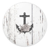 Rustige houten Kuststrand Anchor  Floral Keramische Knop (Voorkant)