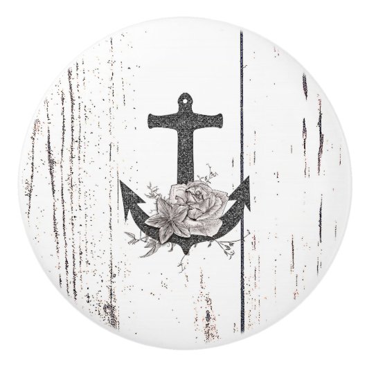 Rustige houten Kuststrand Anchor Floral Keramische Knop (Voorkant)