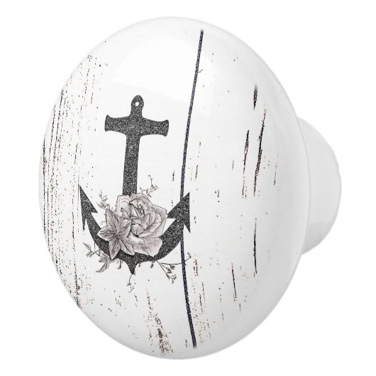 Rustige houten Kuststrand Anchor  Floral Keramische Knop (Rechts)