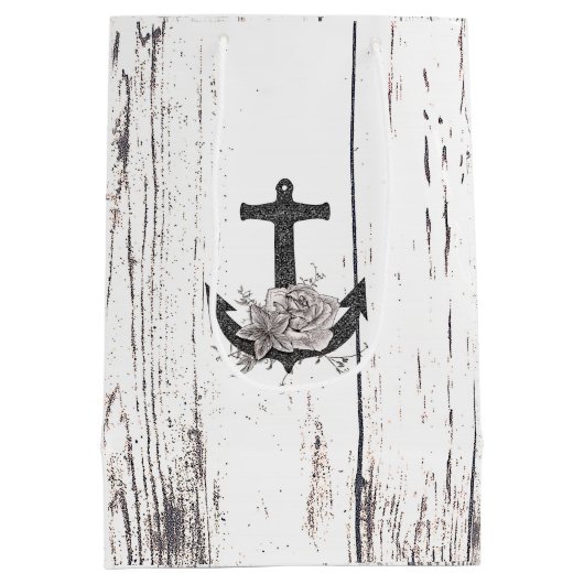Rustige houten Kuststrand Anchor  Floral Medium Cadeauzakje (Achterkant)