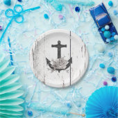 Rustige houten Kuststrand Anchor  Floral Papieren Bordje (Feest)