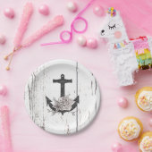 Rustige houten Kuststrand Anchor  Floral Papieren Bordje (Feest)
