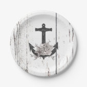 Rustige houten Kuststrand Anchor  Floral Papieren Bordje (Voorkant)