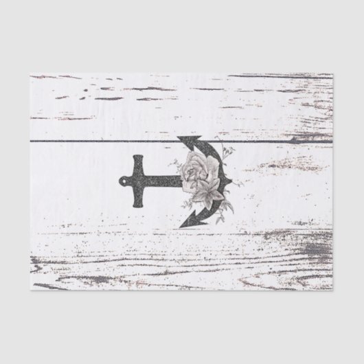 Rustige houten Kuststrand Anchor  Floral Tissuepapier (Voorkant)