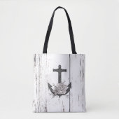 Rustige houten Kuststrand Anchor Floral Tote Bag (Voorkant)