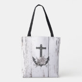 Rustige houten Kuststrand Anchor Floral Tote Bag (Achterkant)
