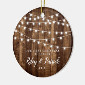 Rustige houten lamp Onze eerste kerstvizier Keramisch Ornament (Links)