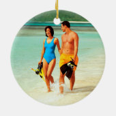 Rustige houten lamp Onze eerste kerstvizier Keramisch Ornament (Achterkant)