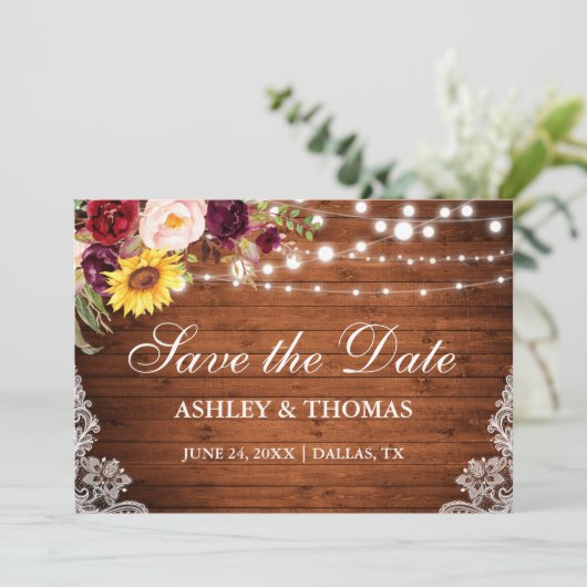 Rustige houten lampjes Gemengde vlakke kant Save The Date (Staand voorkant)