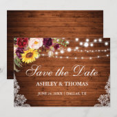 Rustige houten lampjes Gemengde vlakke kant Save The Date (Voorkant / Achterkant)