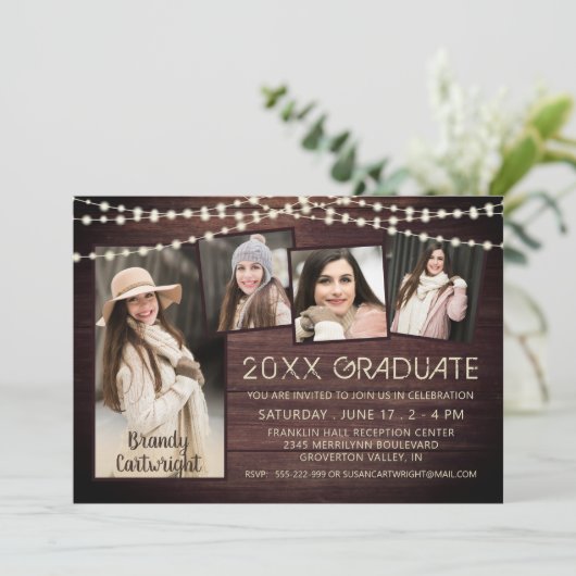 Rustige houten lichten 5 Fotocollage Afstuderen Kaart (Staand voorkant)