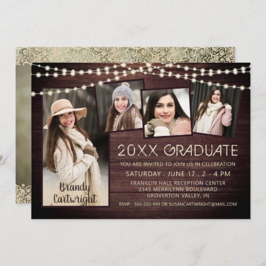 Rustige houten lichten 5 Fotocollage Afstuderen Kaart (Voorkant / Achterkant)