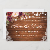 Rustige houten lights Floral Lace Save the Date (Voorkant)