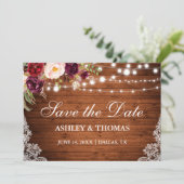 Rustige houten lights Floral Lace Save the Date (Staand voorkant)
