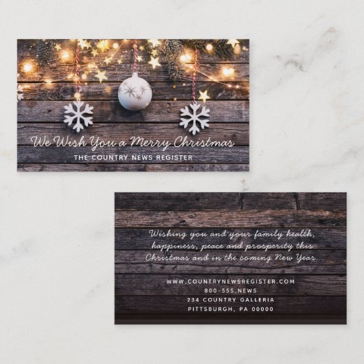 Rustige houten lights sterren Slankerend kerstfees Visitekaartje (Voorkant / Achterkant)