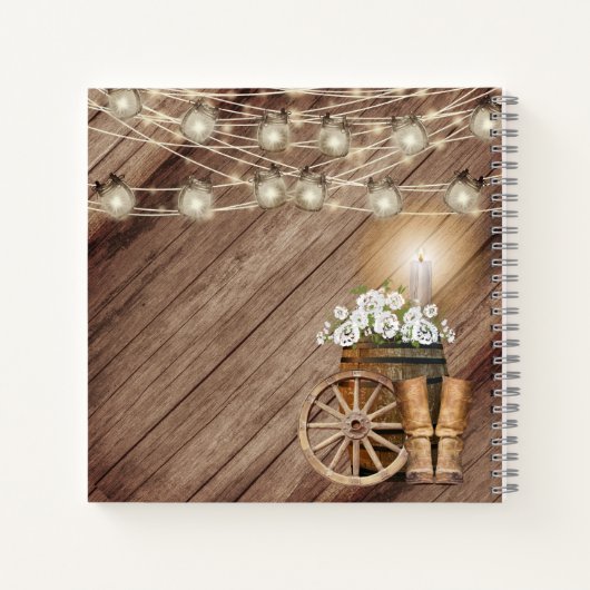 Rustige houten loop en witte flora - Guest Book Notitieboek (Achterkant)