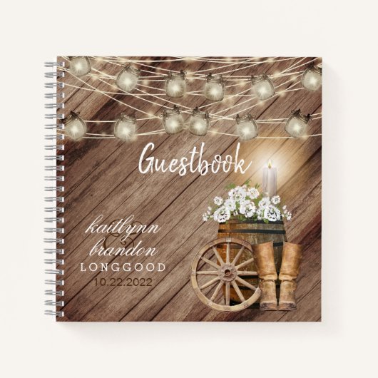 Rustige houten loop en witte flora - Guest Book Notitieboek (Voorkant)