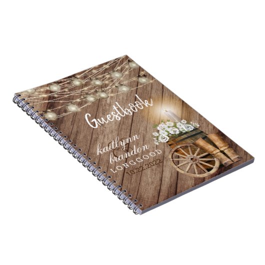 Rustige houten loop en witte flora - Guest Book Notitieboek (Rechterzijde)