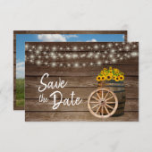 Rustige houten loop en zonnebloemen - Bewaar de da Save The Date (Voorkant / Achterkant)