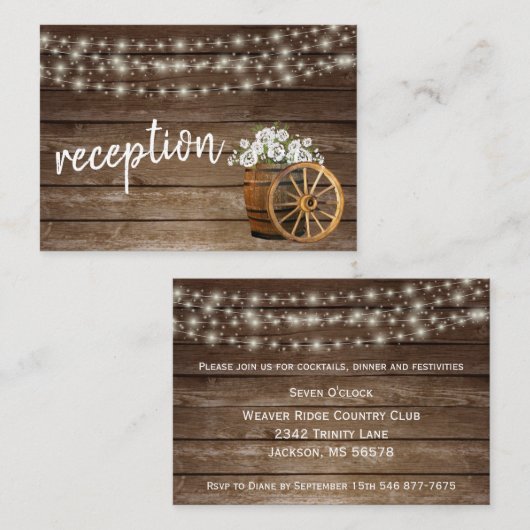 Rustige houten loop met witte bloemen - Ontvangst Informatiekaartje (Voorkant / Achterkant)