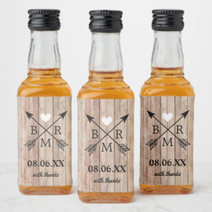 Rustige houten monogram mini-liquorflesetiket likeurfles etiket