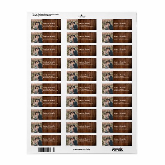 Rustige houten monogram naam foto bruiloft etiket (Full Sheet)