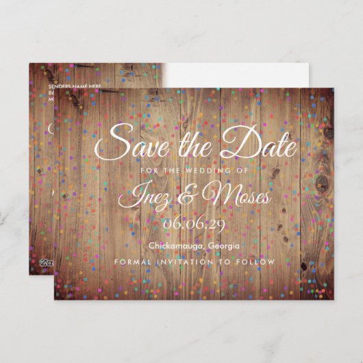 Rustige houten panelen regenboogConfetti sparen de Briefkaart (Voorkant / Achterkant)