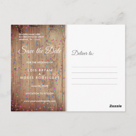 Rustige houten panelen regenboogConfetti sparen de Briefkaart (Achterkant)