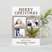 Rustige houten pine 3 Foto met kerstmis als collag Kaart (Staand voorkant)