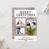 Rustige houten pine 3 Foto met kerstmis als collag Kaart (Voorkant / Achterkant in situ)