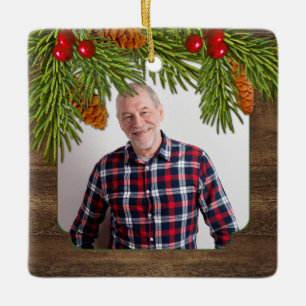 Rustige houten Pine Boughs Memorial Keramisch Ornament