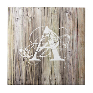 Rustige houten planken met Shabby Chic Monogram Tegeltje