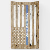 Rustige houten printplaat met blauwe lijn Vlaggenn Spandoek (Verticaal)