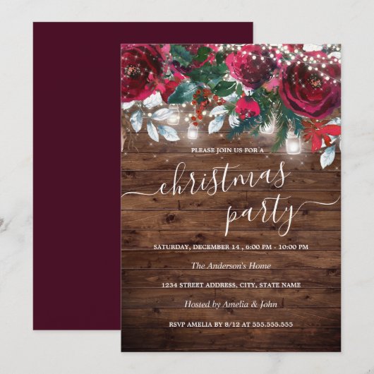 Rustige houten roodflessen met kerstfeest Invi Kaart (Voorkant / Achterkant)