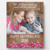 Rustige houten roze tulpen Foto Moederdag Plaque Fotoplaat (Voorkant)
