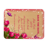 Rustige houten roze vlinder sparen de datum magneet (Horizontaal)