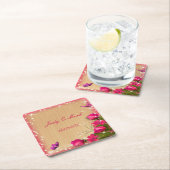 Rustige houten roze vlinderbruiloft kartonnen onderzetters (Insitu)