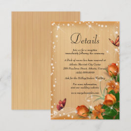 Rustige houten Sinaasappel Floral Butterfly Weddin Informatiekaartje