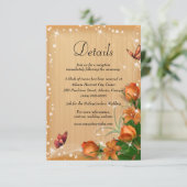 Rustige houten Sinaasappel Floral Butterfly Weddin Informatiekaartje (Staand voorkant)