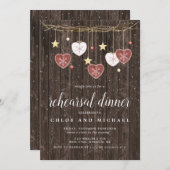 Rustige houten sterren en hartenrepetitie Dinner Kaart (Voorkant / Achterkant)