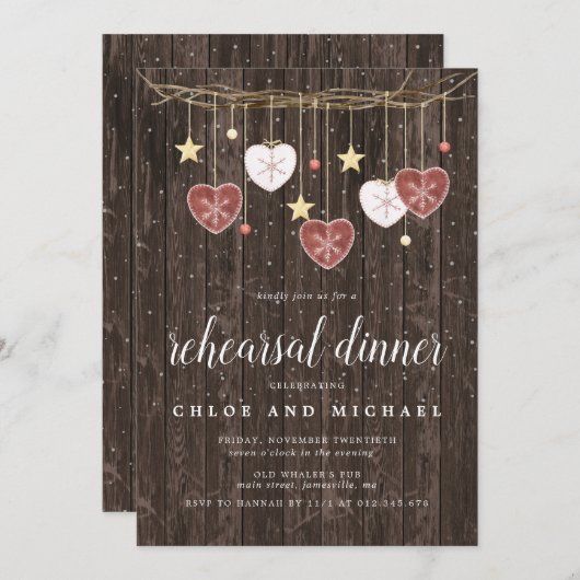 Rustige houten sterren en hartenrepetitie Dinner Kaart (Voorkant / Achterkant)