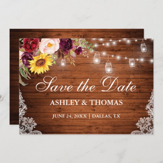 Rustige houten straalbuizen Gemengde vlakke kant Save The Date (Voorkant / Achterkant)