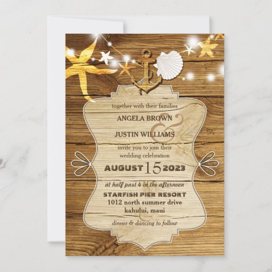 Rustige houten strand Nautical Wedding Kaart (Voorkant)