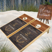 Rustige houten toon Kustanker Nautisch monogram