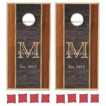 Rustige houten toon Kustmonogram Nautical Rope