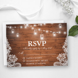 Rustige houten trouwlampjes in pot met lint RSVP Kaartje